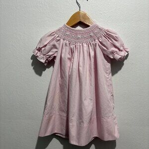 Petit Bebe pink poplin Bishop short sleeve smocked dress 12 months